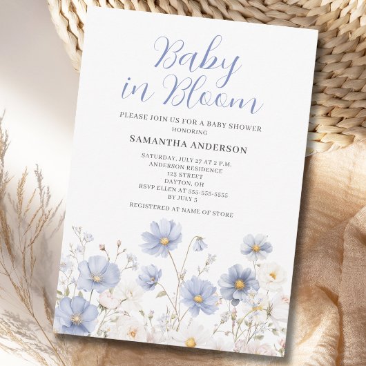 Baby In Bloom Blue Wildflower Boy Baby Shower 招待状