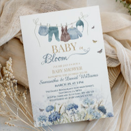 Baby in Bloom Blue Wildflower Clothesline 招待状