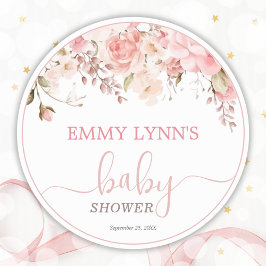 Baby In Bloom Blush Pink Baby Shower ラウンドシール