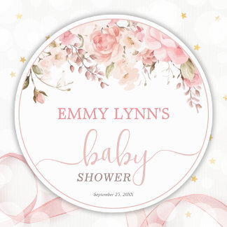 Baby In Bloom Blush Pink Baby Shower ラウンドシール