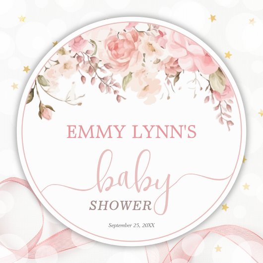 Baby In Bloom Blush Pink Baby Shower ラウンドシール