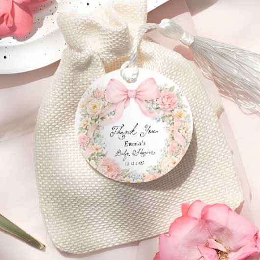 Baby in Bloom Blush Pink Bow Thank You フェイバータグ