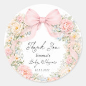 Baby in Bloom Blush Pink Bow Thank You ラウンドシール (正面)