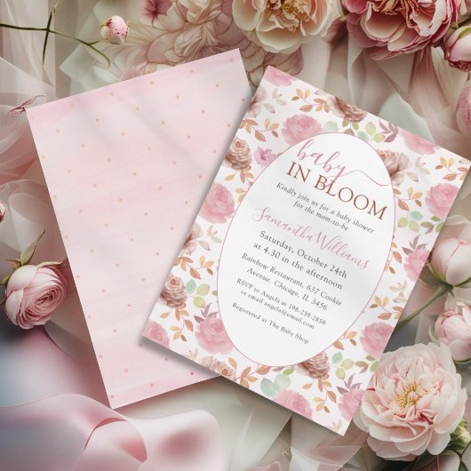 Baby In Bloom Blush & Pink Floral Baby Shower 招待状