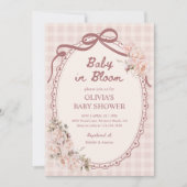 Baby in Bloom Blush Pink Floral Girl Baby Shower 招待状 (正面)