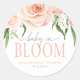 Baby in Bloom Blush Pink Rose Floral Baby Shower ラウンドシール
