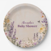 Baby In Bloom Blush Spring Floral Baby Shower ペーパープレート (正面)