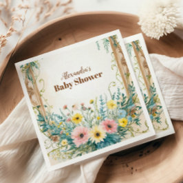 Baby In Bloom Blush & Teal Spring Floral Shower スタンダードカクテルナプキン