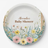 Baby In Bloom Blush & Teal Spring Floral Shower ペーパープレート (正面)