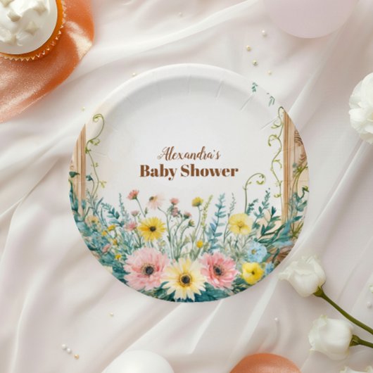 Baby In Bloom Blush & Teal Spring Floral Shower ペーパープレート