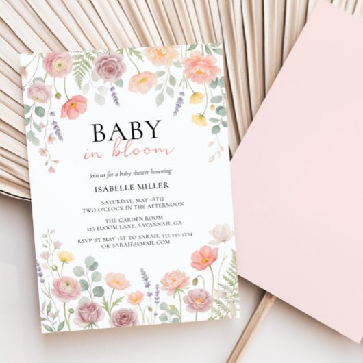 Baby In Bloom Blush & Teal Spring Floral Shower  招待状