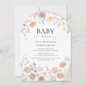 Baby In Bloom Blush Teal Spring Floral Shower Arch 招待状 (正面)