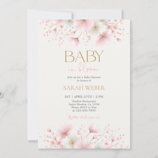 Baby in Bloom Blush Wildflower Baby Shower Girl 招待状 (正面)