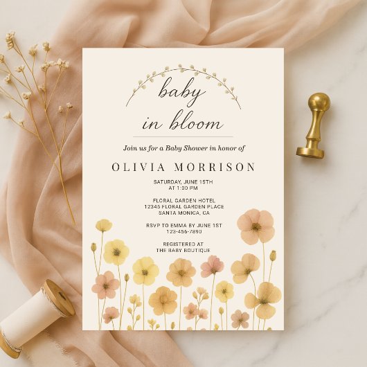 Baby In Bloom Boho Baby Shower  招待状