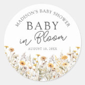 Baby In Bloom Boho Wildflower Baby Shower ラウンドシール (正面)