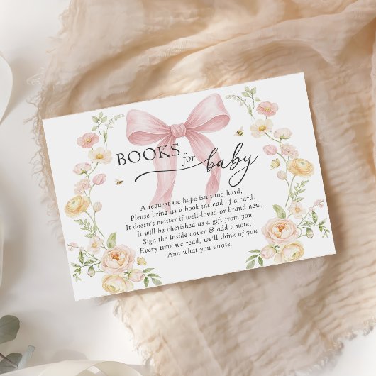 Baby in Bloom Book Request Pink Bow Baby Shower エンクロージャーカード