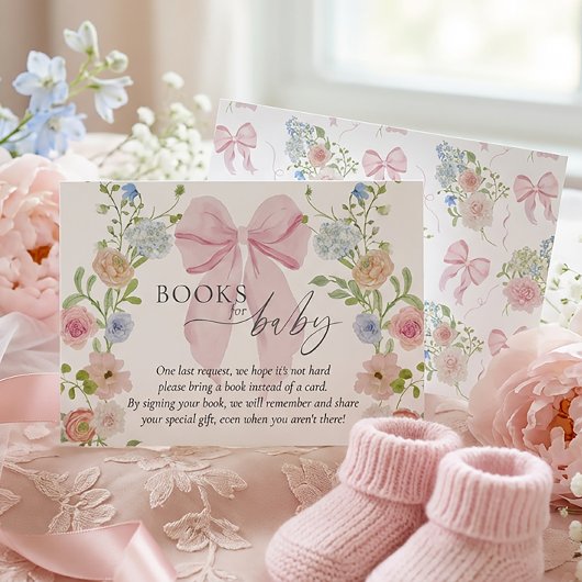 Baby in Bloom Book Request Pink Bow Baby Shower エンクロージャーカード