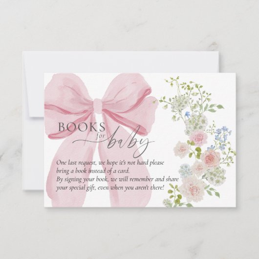 Baby in Bloom Book Request Pink Bow Baby Shower 招待状 (正面)