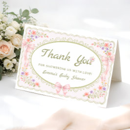 Baby in Bloom Bow Baby Shower Thank You Card サンキューカード
