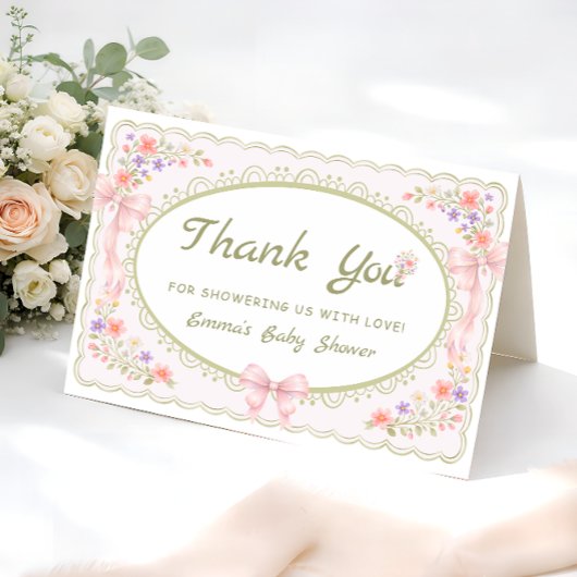 Baby in Bloom Bow Baby Shower Thank You Card サンキューカード