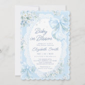 Baby in Bloom Bow Blue Floral Boy Baby Shower 招待状 (正面)