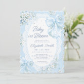 Baby in Bloom Bow Blue Floral Boy Baby Shower 招待状 (スタンド正面)