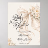 Baby in Bloom Bow Floral Baby Shower Welcome ポスター (正面)