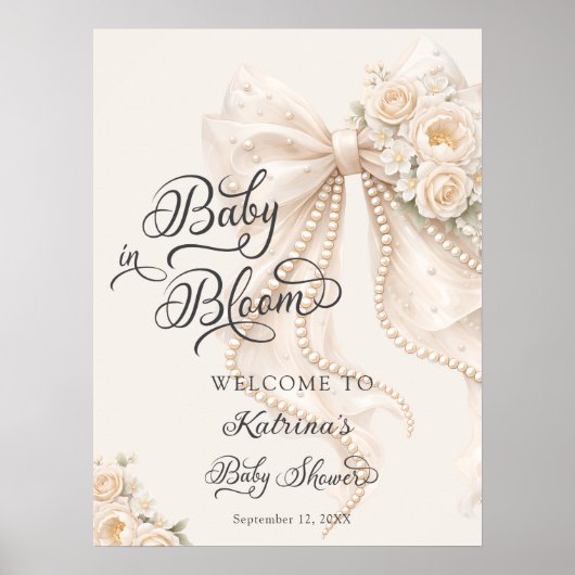 Baby in Bloom Bow Floral Baby Shower Welcome ポスター (正面)