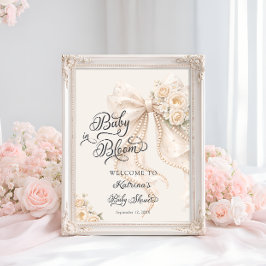 Baby in Bloom Bow Floral Baby Shower Welcome ポスター