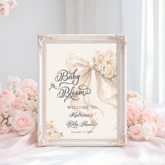 Baby in Bloom Bow Floral Baby Shower Welcome ポスター