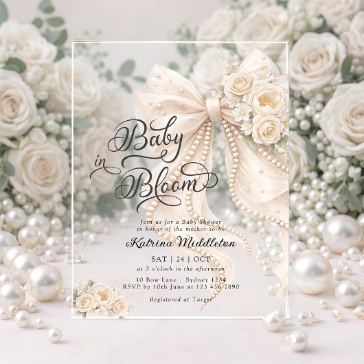 Baby in Bloom Bow Girl Baby Shower アクリル招待状