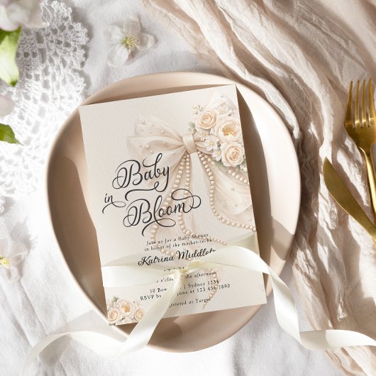 Baby in Bloom Bow Girl Baby Shower 招待状