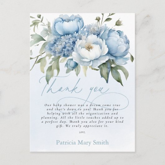Baby in Bloom Boy Baby Shower Thank You ポストカード (正面)