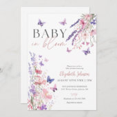 Baby In Bloom Butterflies Wildflowers Baby Shower 招待状 (正面/裏面)