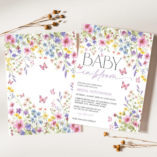 Baby in Bloom Butterfly Baby Shower 招待状