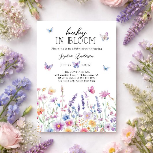 Baby In Bloom Butterfly Garden Baby Shower 招待状