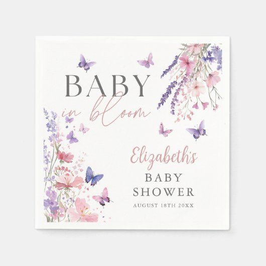 Baby In Bloom Butterfly Wildflowers Baby Shower スタンダードカクテルナプキン (正面)