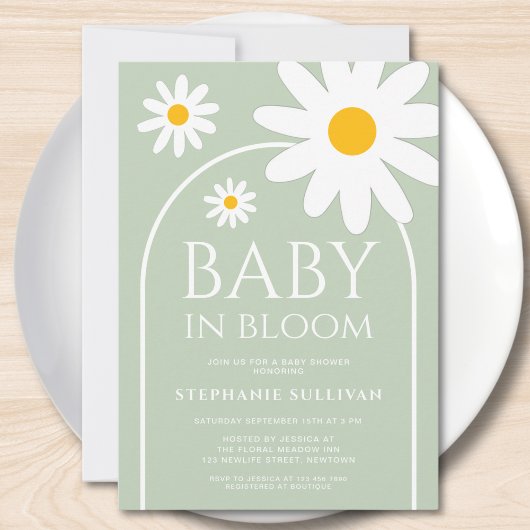 Baby in Bloom Daisy Green Baby Shower 招待状