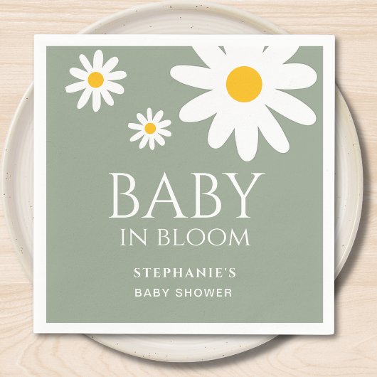 Baby in Bloom Daisy Sage Green Baby Shower  スタンダードカクテルナプキン