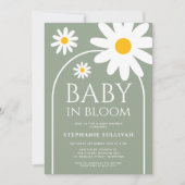 Baby in Bloom Daisy Sage Green Baby Shower 招待状 (正面)