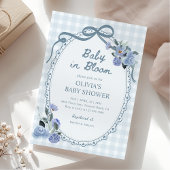 Baby in Bloom Dusty Blue Floral Boy Baby Shower 招待状