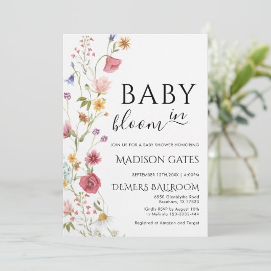 Baby in Bloom: Editable baby shower 招待状 (スタンド正面)
