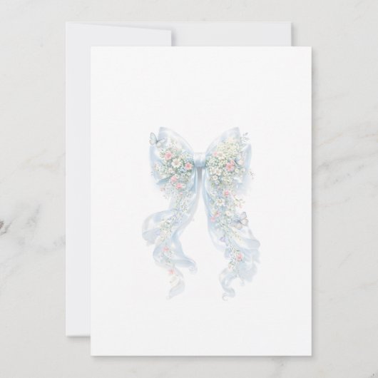 Baby in Bloom Elegant Blue Bow Baby Shower 招待状 (裏面)