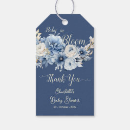 Baby In Bloom Elegant Blue Flowers Baby Shower ギフトタグ