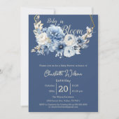 Baby In Bloom Elegant Blue Flowers Baby Shower 招待状 (正面)