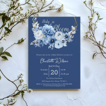 Baby In Bloom Elegant Blue Flowers Baby Shower