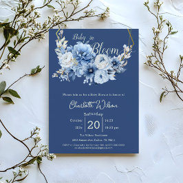 Baby In Bloom Elegant Blue Flowers Baby Shower 招待状