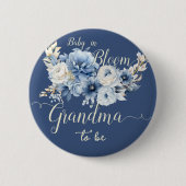 Baby In Bloom Elegant Blue Flowers Grandma-to-be 缶バッジ (正面)