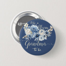 Baby In Bloom Elegant Blue Flowers Grandma-to-be 缶バッジ