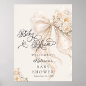 Baby in Bloom Elegant Bow Baby Shower Welcome ポスター (正面)